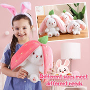 AMERTEER Strawberry Bunny Plush Toy Cute Transformed Bunny Doll Fruit Rabbit Pillow, Small Soft Plush Pillow for Kids Girls, Transformable Fruit Rabbit Toy (18cm)