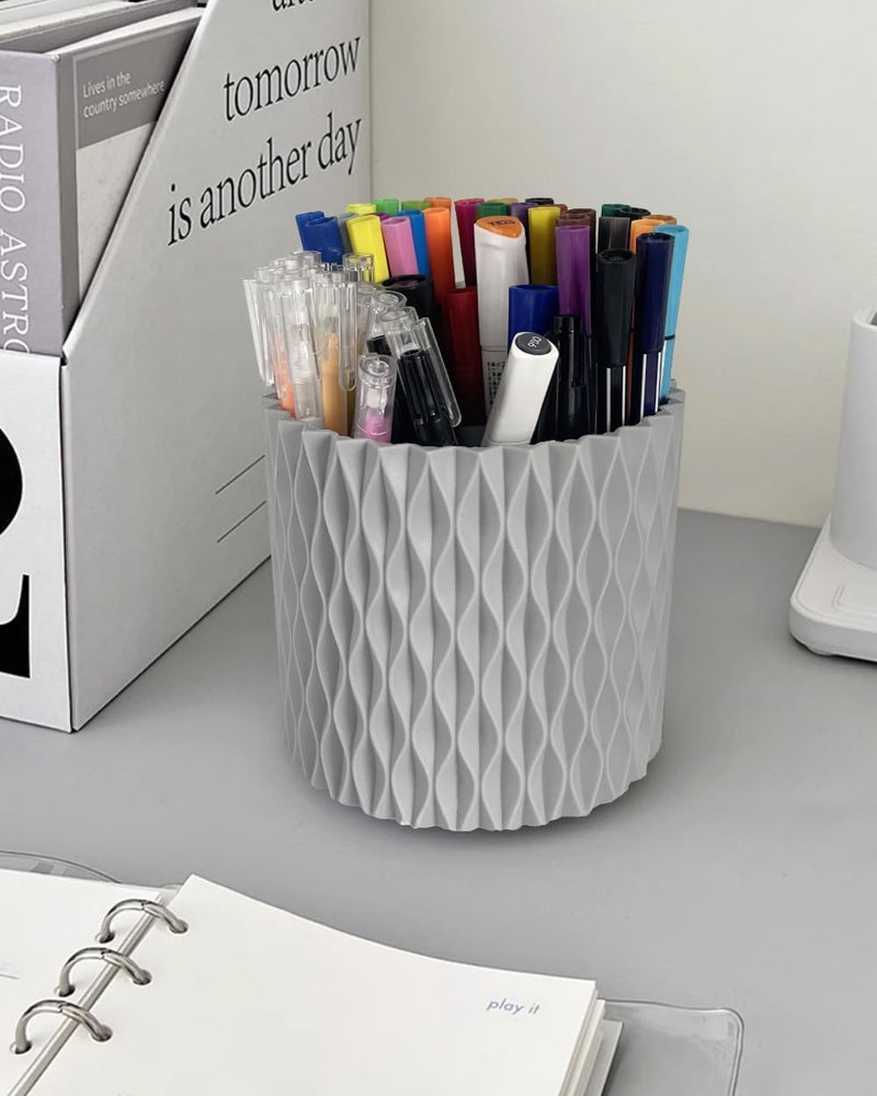 Ybaier 360 Degree Rotating Pen Holder, 5 Slots Pencil Organizer Desk Organizers and Accessories, Cute Pink Pen Holder for Desk, Pen Organizer Storage for Office School Home