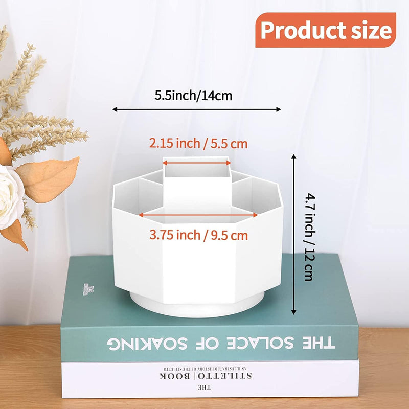TNTAIAHL Desk Organizer, 360-Degree Rotating Pen Pencil Holder, 5 Compartments Desktop Stationary Organizer, Home Office Art Supply Storage Box Caddy (WHITE)