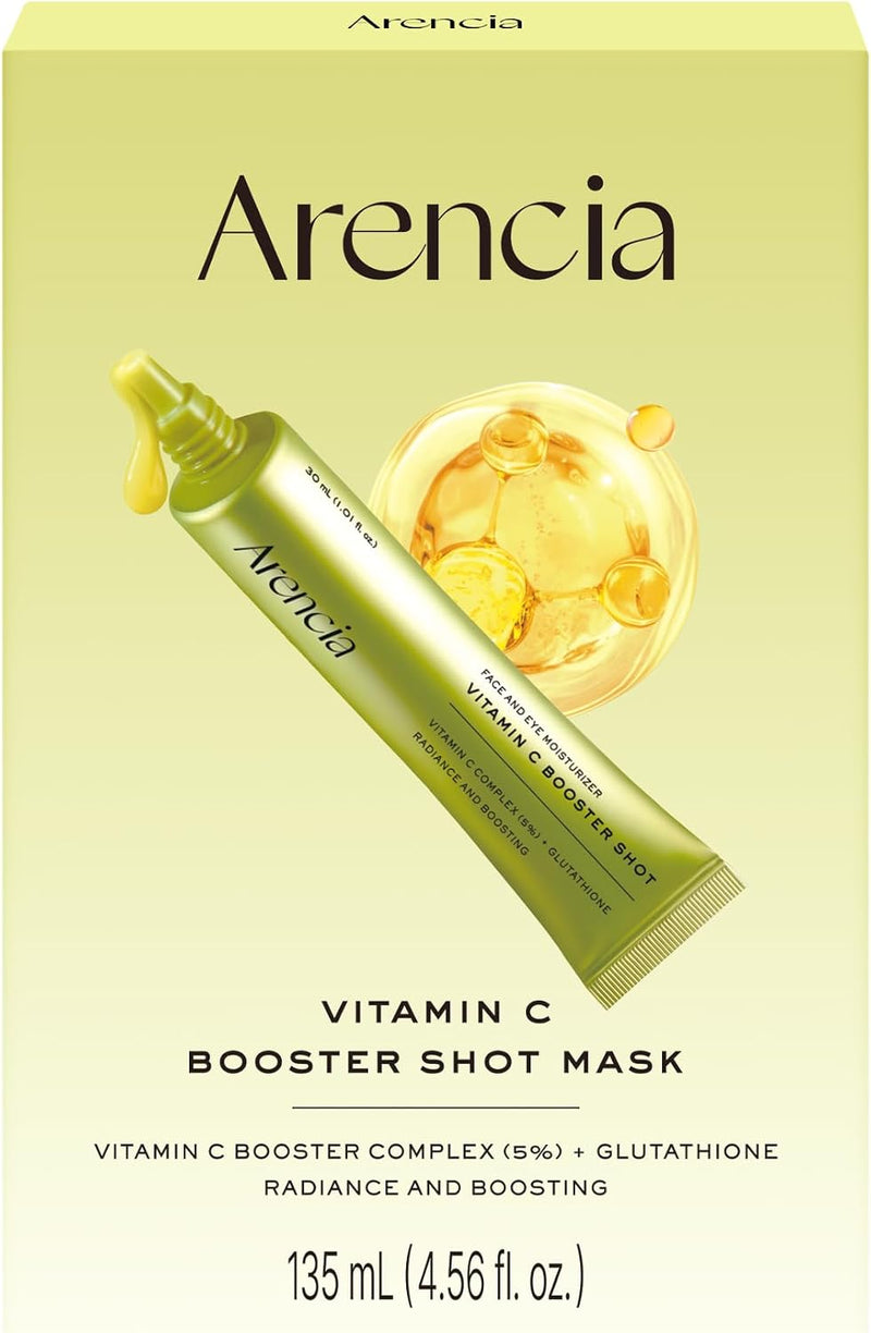 Vitamin C Booster Sheet Mask, Hydrating Face Mask with Glutathione & Niacinamide, Supports Even-Looking Skin Tone & Smooth Texture, 5 Sheets