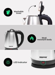 Electric Tea Kettle 1.8 L, Auto Shut Off And Boil Dry Protection, Safety Lock Lid, 360 Degree Rotational Base, Stainless Steel, Ergonomic Handle, Perfect Pour, Large Capacity 1.8 L 1500 W GK5454B