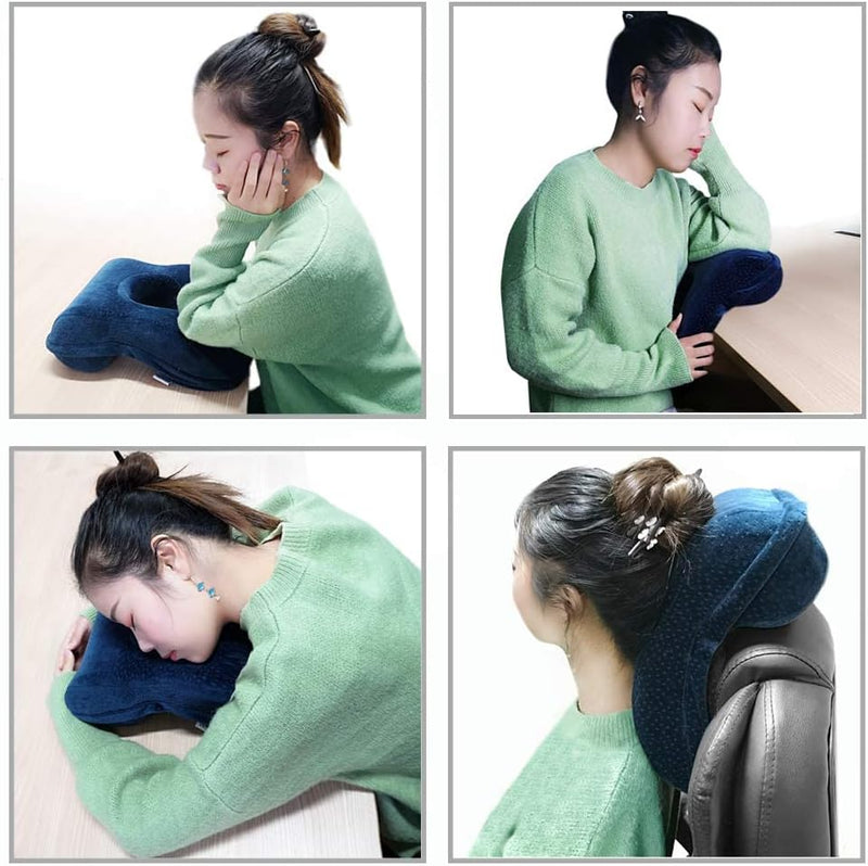 WOWSEA Soft Nap Donut Pillow, Ergonomic Memory Cotton Wedge Pillow for Sleeping, Slow Rebound Desk Nap Pillow (Slightly Hard) for Slender Ladies & Teenagers, Comfortable Washable Velvet Cover