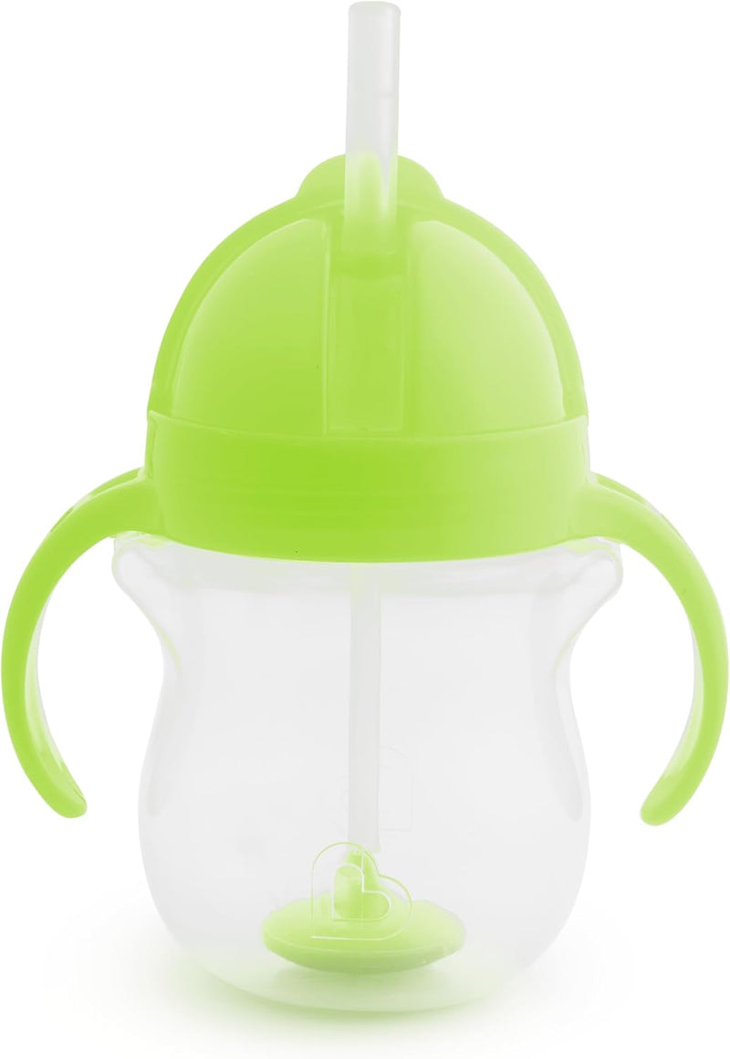 Munchkin Any Angle Click Lock Weighted Straw Trainer Cup, spill proof cup with handles, for infant/baby boys and girls, 7oz Capacity, 6 Months and above, Green
