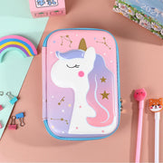 Unicorn Pencil Case for Girls, 3D EVA Large Capacity Pen Holder, 3 Compartment Kids School Supply Organizer, Cute Cartoon Stationery Pouch & Marker Bag, Ideal Birthday Gift for Kids