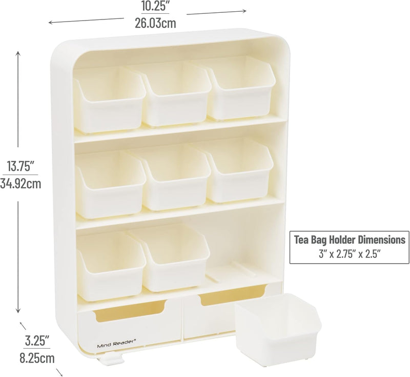 Mind Reader "Baggy" Tea Bag Holder And Condiment Organizer, White 4.33" L X 10.24" W X 13.11" H Tborg-Wht. - white