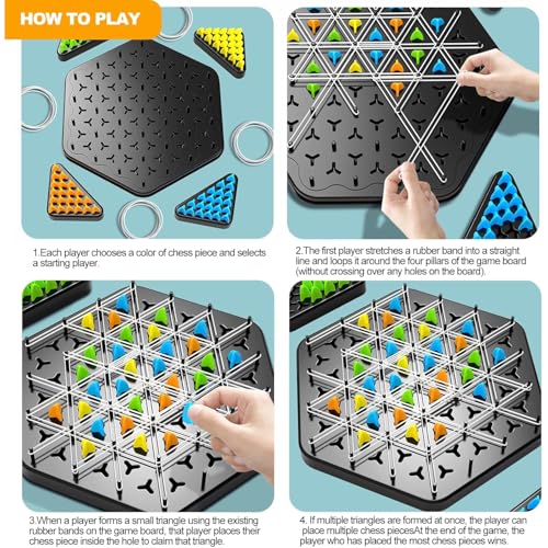 AM ANNA Chain Triangle Chess Game, Triggle Rubber Band Game,Brain Games Triangle,2 to 4 Players Triangle Peg Rubber Band Game, for Kids and Adults Board Games Family Night (Triangle Chess)