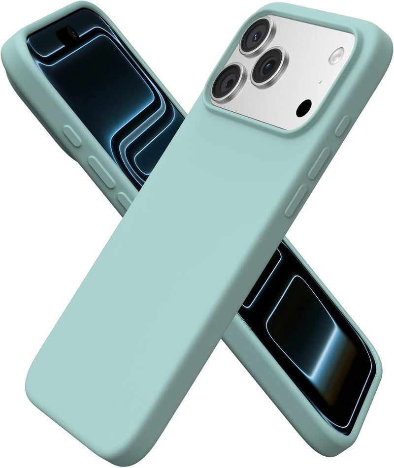 ORNARTO Compatible with iPhone 17 Pro Max Case 6.9", Slim Liquid Silicone 3 Layers Soft Gel Rubber Shockproof Protective Cover with Anti-Scratch Microfiber Lining-Chalk Pink - Whisper Green