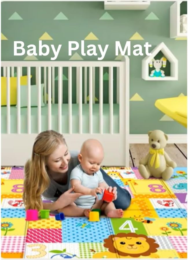 ANUMITRA Foldable Baby Play Mat Waterproof Non-Slip Cotton Playmat for Kids Toddlers Babies Double Sided Large Baby Mat for Floor Play 150 to 180cm Easy to Clean Use Indoor and Outdoor