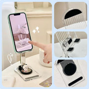 Foldable Mobile Phone Holder Desktop Tablet Stand Work area All-inclusive Convenient Rotatable Metal Holder for iPhone, iPad Arouse, Nintendo Switch, Cell and up to 13", Transperent