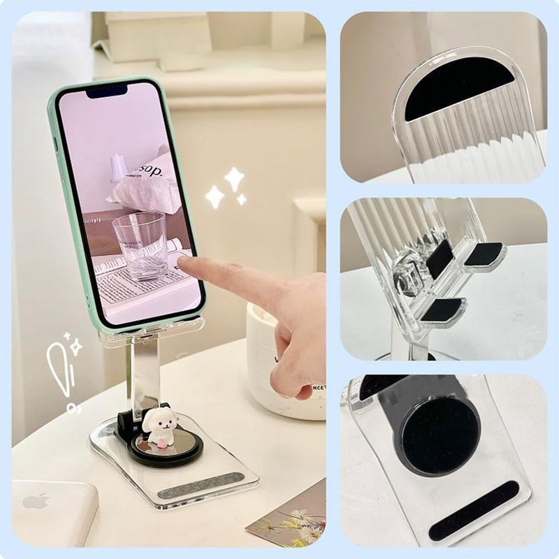 Foldable Mobile Phone Holder Desktop Tablet Stand Work area All-inclusive Convenient Rotatable Metal Holder for iPhone, iPad Arouse, Nintendo Switch, Cell and up to 13", Transperent