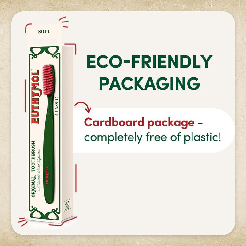 Euthymol Classic Toothbrush, Large - (4 Pack) Full Head, Soft Bristle Triple Curve Manual Toothbrush for Maximum, Efficient Cleaning and Sensitive Gums and Teeth