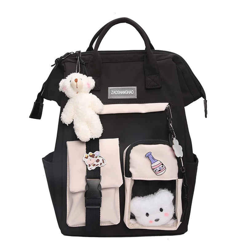 zyxddd Kawaii Backpack with Kawaii Pin and Accessories Cute Kawaii Backpack for School Bag Kawaii Girl Backpack Cute (Black)