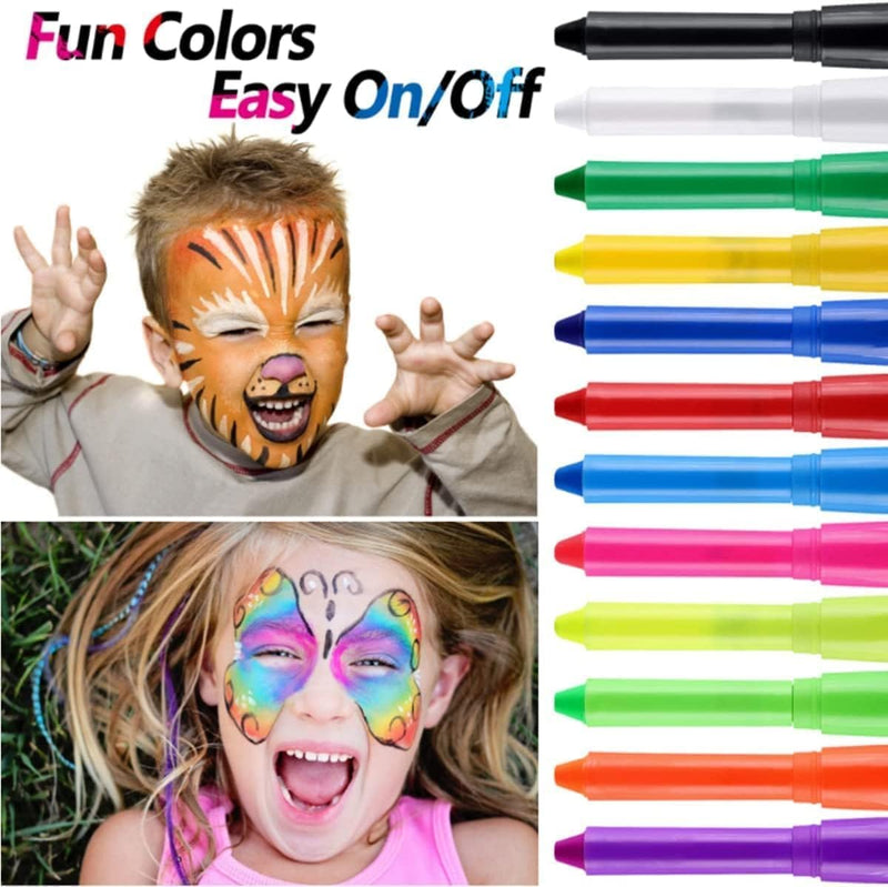 12 Colors Face Paint Crayons for Kids, Face & Body Paint Sticks, Halloween and Party Makeup, Non-Toxic Washable Face Painting, Water Based Twist up Face Painting Crayons