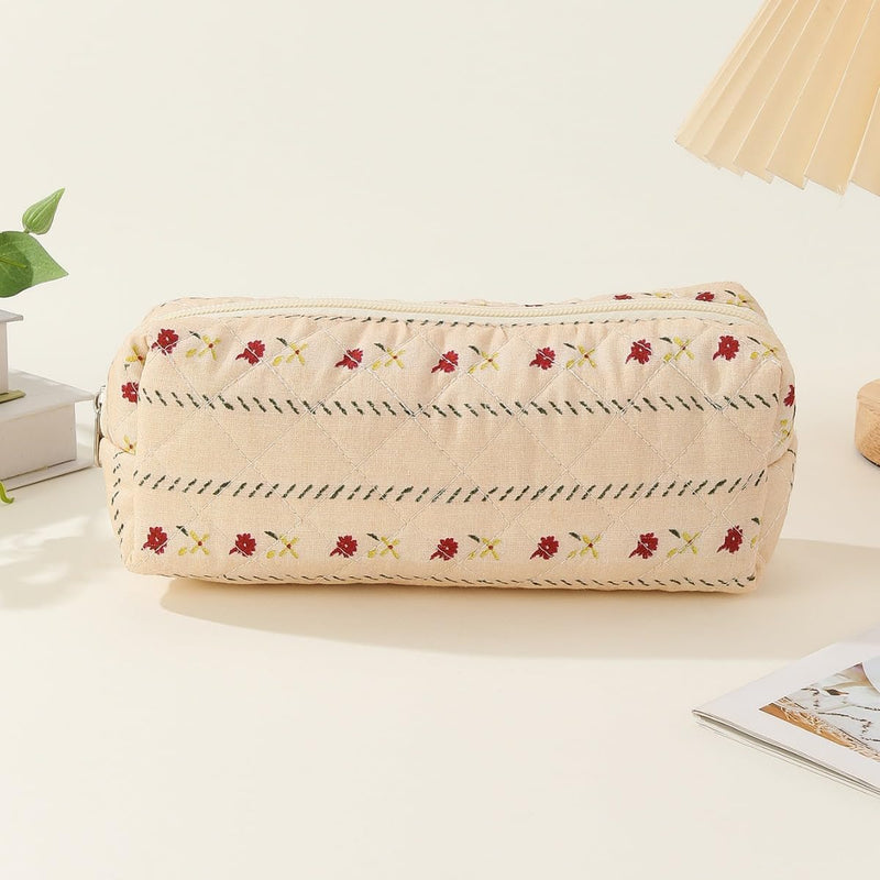 Cute Pencil Case Aesthetic Student Pouch Yellow Bow - Striped Flower