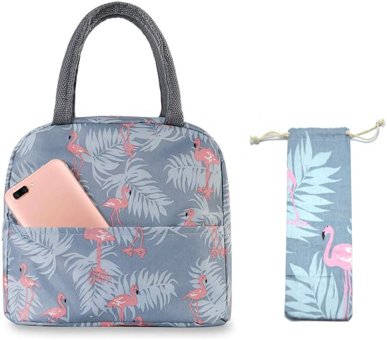 Binoster Insulated Lunch Bag Office Lunch Bag Cooler Bag Carry Bag Lunch Bag Picnic Bag Waterproof Canvas Insulated Bag for Women, Men, School and Office Girls Children - Flamingo