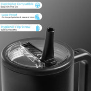 HydroJug Traveler - Modern 40 oz Tumbler with Handle & Simple Flip Straw - Car Cup Holder Friendly, Leak Resistant Water Bottle-Reusable Insulated Stainless Steel & Rubber Base - Gifts for Women & Men