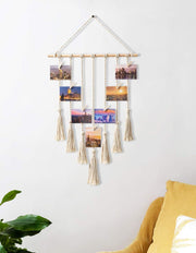 Hanging Photo Displays Macrame Wall Hanging Picture Organizer with 25 Wood Clips Boho Hone Decor for Home, Living Room, Bedroom, Best, Ivory White, 42.5" LÃ17" W