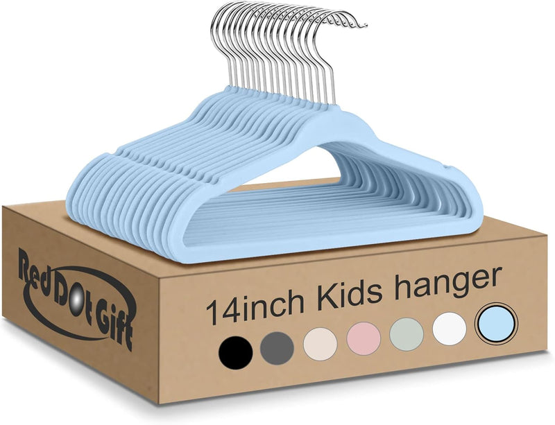 Red Dot Gift® 30-Pack Beige Velvet Kids Hangers - ( 35cm / 14 Inch )Premium Childrens Hangers for Closet, Ultra Thin Cute Hangers Kids Clothes Hanger,Small Hangers for Kids Clothes (Beige, 30)