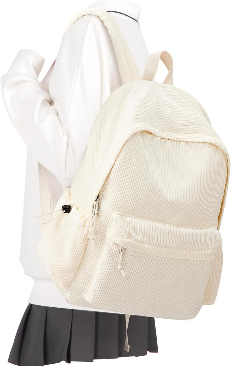 WEPOET School Backpack Cute Corduroy Bookbag Classic Casual High School Bag Lightweight College Backpack - A2-beige