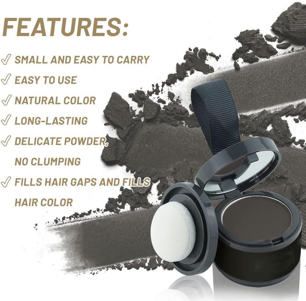Goodern Hairline Powder,Quick Cover Hair Root Concealer with Puff Touch Hairline Modification Powder,Instantly Hair Shadow Powder,Portable Size Hair Root Dye for Thinning Hair Women Men-Black – image 3