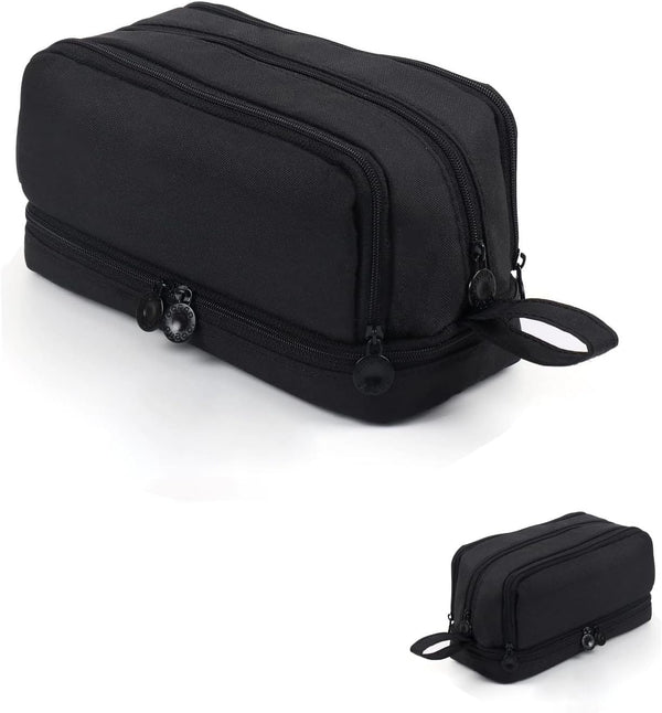 Large Capacity Pencil Case with 4 Compartments, Zipper and Handle, Stationery Organiser for School, College, Office, Black