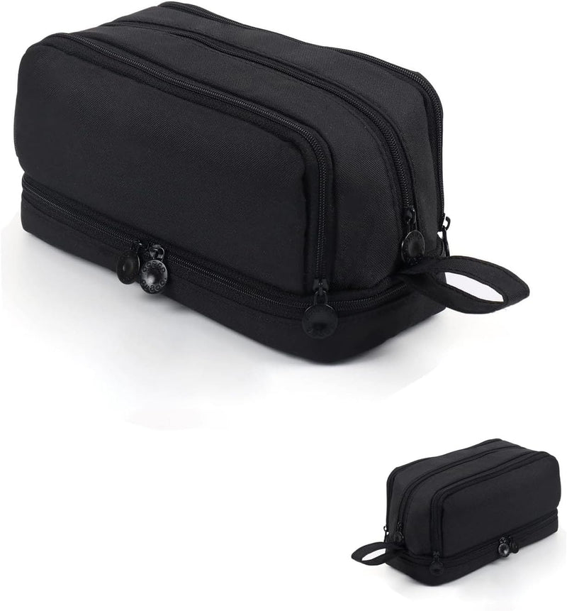 Large Capacity Pencil Case with 4 Compartments, Zipper and Handle, Stationery Organiser for School, College, Office, Black