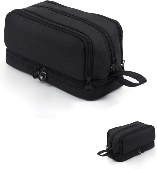 Large Capacity Pencil Case with 4 Compartments, Zipper and Handle, Stationery Organiser for School, College, Office, Black