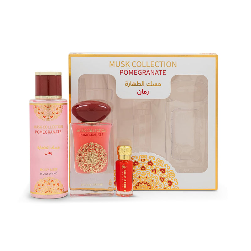 Gulf Orchid Musk Collection Pomegranate Perfume Gift Set Body Mist 250ml Concentrated Perfume Oil 12ml Eau De Parfum 60ml Perfumes for Men Perfume for Women