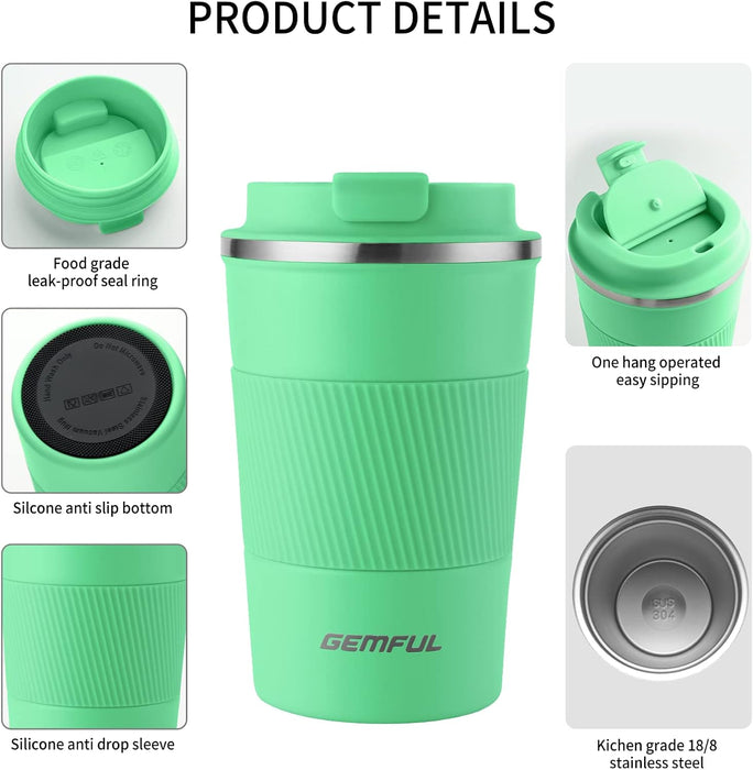 GEMFUL Travel Coffee Mug Stainless Steel Vacuum Ice and Hot Drinks Insulated Tumbler for Home Office Outdoor Works, 380ml, Pink