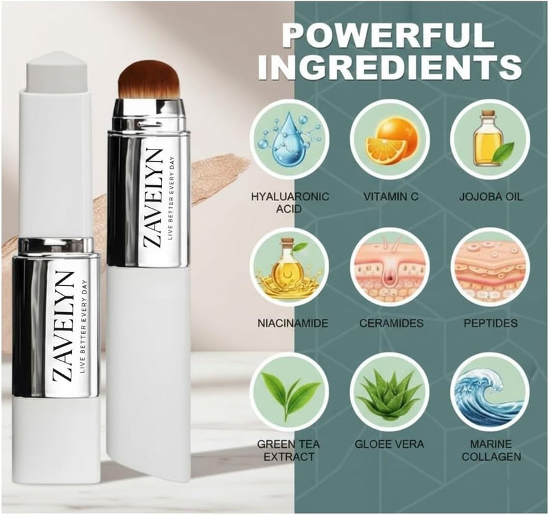 ZAVELYN Korean Color Changing Foundation Stick with Built-in Brush, V White Medium to Full Coverage Makeup, Dewy Finish, Paraben-Free BB CC Cream Hybrid, Natural 202