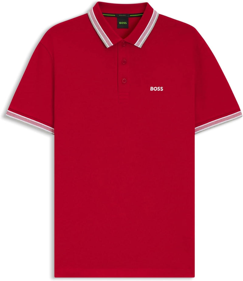 Mens Paddy Organic-Cotton Polo Shirt With Contrast Logo Details - red