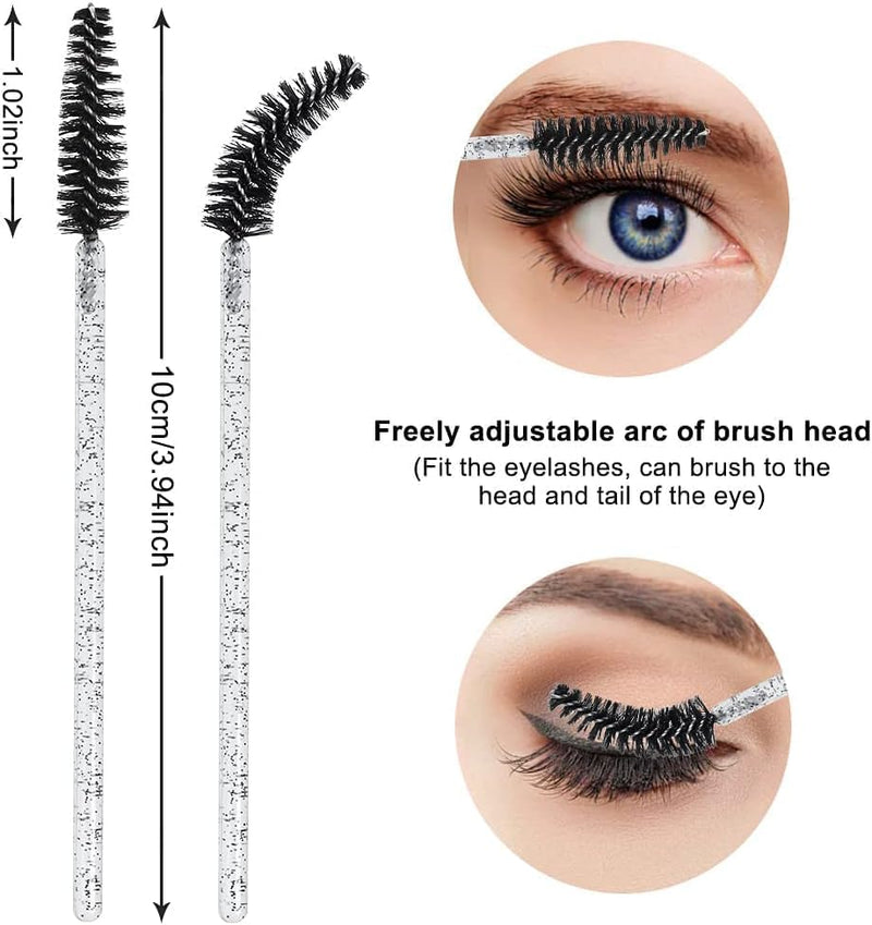 McMola 60 PCS Disposable Eyelash Brushes, Eyebrow Spoolies, Mascara Wands Applicator Lash Brushes Castor Oil Brush Cosmetic Makeup Tools(Crystal-black) - Classic