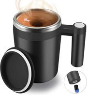 Self Stirring Mug,Rechargeable Auto Magnetic Coffee Mug with 2Pc Stir Bar,Waterproof Automatic Mixing Cup for Milk/Cocoa at Office/Kitchen/Travel 14oz Best Gift - Pink - Black