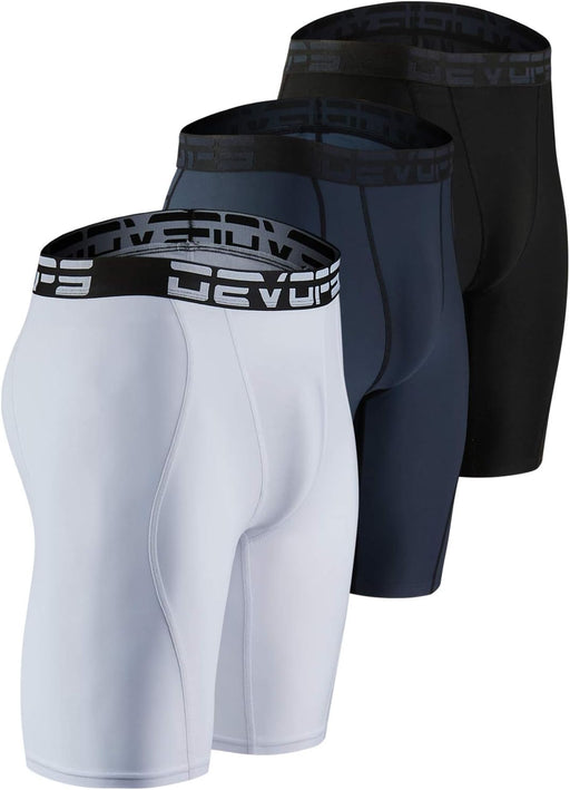 2 Pack Men's Compression Pants Athletic Leggings with Pocket/Non-Pocket - 2# (Basic) - Black / Charcoal / White