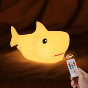 ZKLiLi Night Light for Kids, Dumpling Light Silicone Nursery Cute Lamp, Battery Powered LED Nightlight with 7-Color for Baby Teen Girls and Boys Bedrooms, Birthday Gift - Waterdrop - Shark-remote