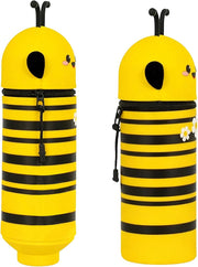 Little Bee Pencil Case 2 in 1, Kawaii Pen Case Soft Silicone, Cute Yellow Bee Table Pen Holder Pouch Pencil Case with Zipper for School Students Teens Girls Boys, Portable, Lightweight, Durable
