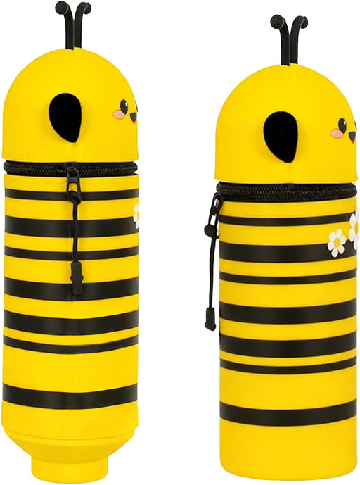 Little Bee Pencil Case 2 in 1, Kawaii Pen Case Soft Silicone, Cute Yellow Bee Table Pen Holder Pouch Pencil Case with Zipper for School Students Teens Girls Boys, Portable, Lightweight, Durable