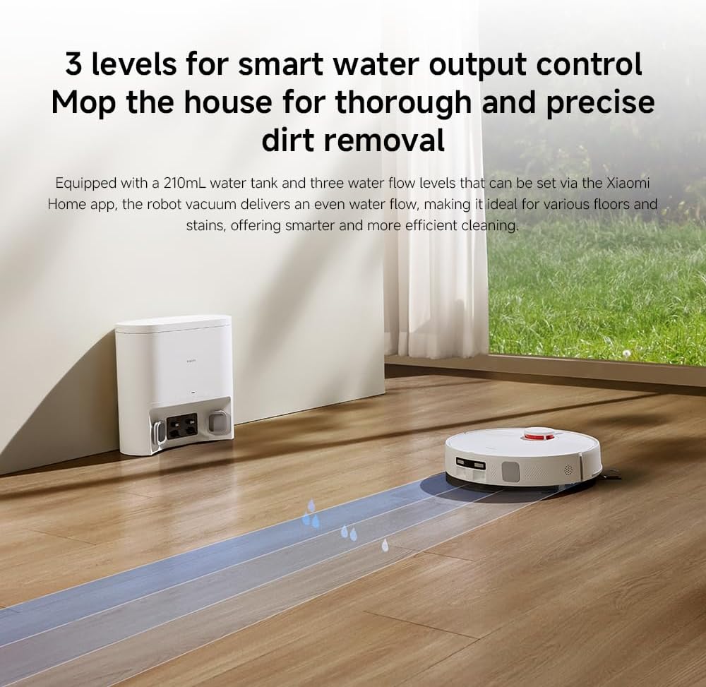 Xiaomi Robot Vacuum H40, 10000Pa powerful suction, LDS Navigation, Smart Mapping, Anti-tangle brush, Auto Dust Emptying, 180min Runtime, Works with Xiaomi Home App, Voice Control
