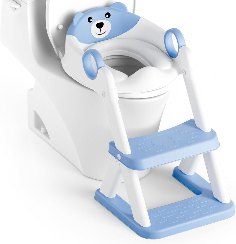 Potty Training Seat, Upgrade Toddler Toilet Seat for Kids Boys Girls, 2 in 1 Potty Training Toilet, Splash Guard Anti-Slip Pad Step Stool - Blue