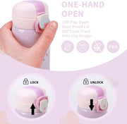 350ml Kids Water Bottle, Stainless Steel & Insulated, Leak Proof, 12H Hot 24H Cold, Reusable for Boys Girls, BPA-Free, Pink