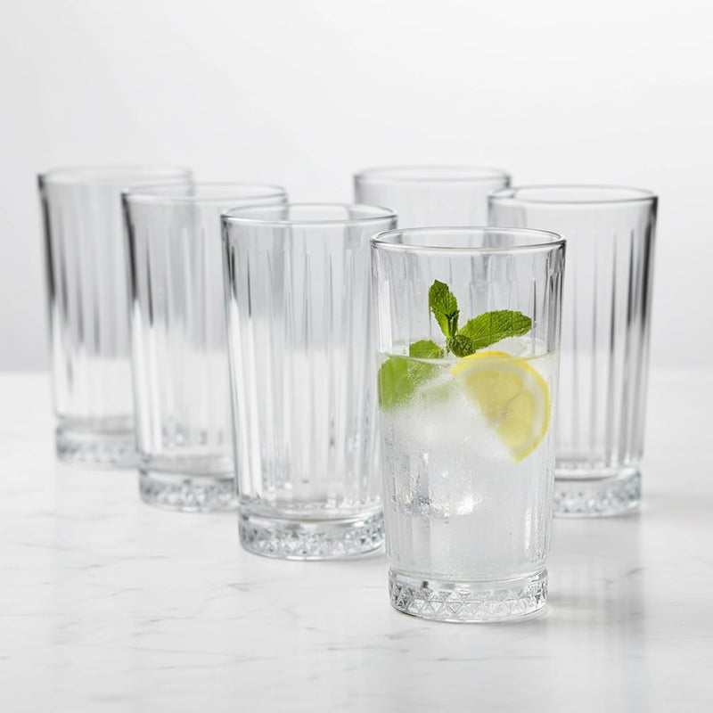 Cuisine Art Eva Hi-Ball Glass Set - 6 Pcs, 255ml (8.5oz) - Crystal Clear, Dishwasher Safe, Elegant Longdrink Glasses for Cocktails, Soft Drinks, Water, Juices