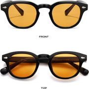 Unisex Vintage Retro Round Style Tinted Sunglasses For Men Women Fashion Circle Sun Glasses 46mm - C08 Black Frame/Orange Tinted Lens