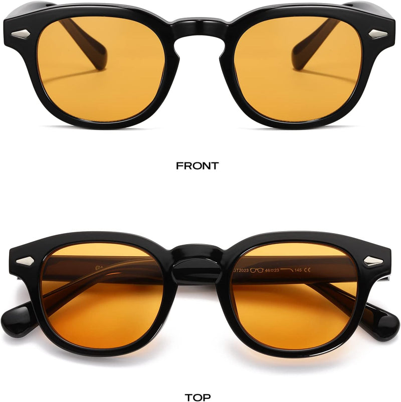 Unisex Vintage Retro Round Style Tinted Sunglasses For Men Women Fashion Circle Sun Glasses 46mm - C08 Black Frame/Orange Tinted Lens