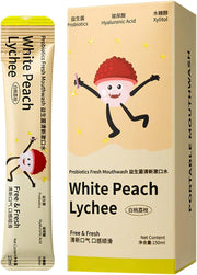 Fruit Mint Flavored Travel Mouthwash, Probiotics Fresh Mouthwash, Individual Packets, Portable Disposable Breath Freshener, 15pcs/box (Sea salt lemon) - White peach lychee