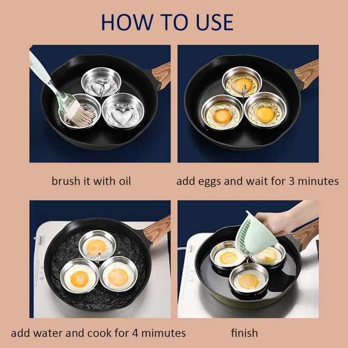 Azonee Stainless Steel Egg Poacher, 3-Cup Poached Egg Maker with Nonstick Surface, Round Egg Cooker Rings, Poaching Rack for Microwave and Stovetop, Egg Cooker for Perfect Breakfast