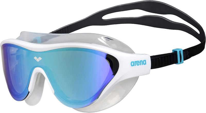 ARENA Unisex Adult The One Swim Mask Fitness Swimming Goggles for Men and Women Large Fit Polycarbonate Mirror Lens, Blue/White - One Size Blue/White