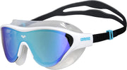Arena The One Mask Swim Goggles for Men and Women, Silver/Black, Mirror Lens - One Size Blue/White