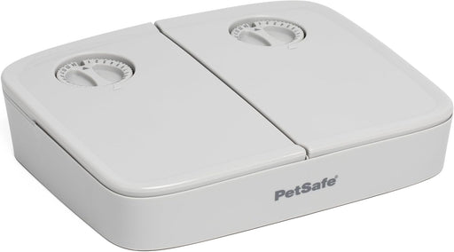 PetSafe Analog 2 Meal Programmable Pet Feeder, Dry or Semi-Moist Pet Food Dispenser, Slow Feed Portion Control (3 Cup/16 Ounce Total Capacity), Tamper-Resistant Design, Gray - 2-Meal Feeder