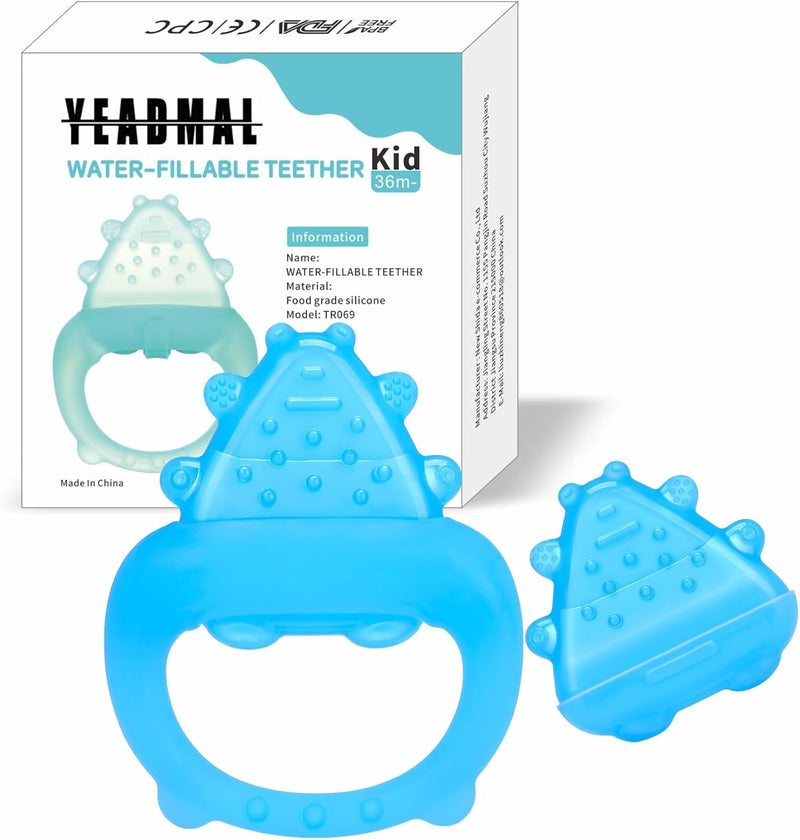 Baby Teether Toys,Water Fillable Baby Teething Relief,Cools & Massages Sore Gums,No Chill Handle,BPA-Free Silicone Teething Toys (Cyan)