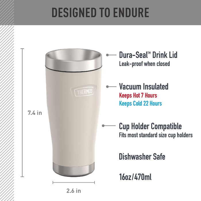 THERMOS ICON STAINLESS STEEL VACUUM INSULATED SANDSTONE TUMBLER 470 ML, IS1012SN, TRAVEL MUG, TUMBLER WITH HANDLE, COFFEE MUG